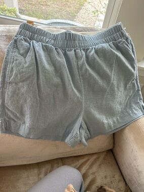 Old Navy Women's Light Blue High-Waist Linen-Blend Shorts